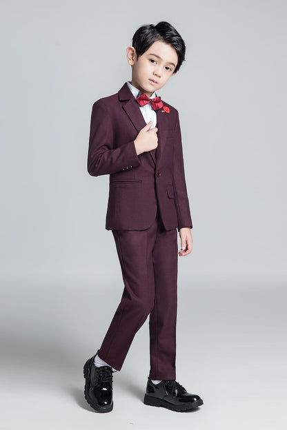 Purple Red Fashion 5 Piece Boys Suits