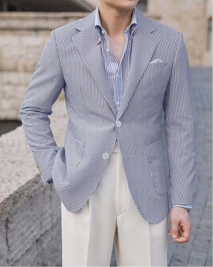 ly1132 Light Summer Seersucker Leisure Men Jacket