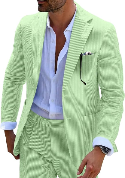 ly1169 Seersucker Striped Blazer Pants 2 Piece Men's Summer Suit