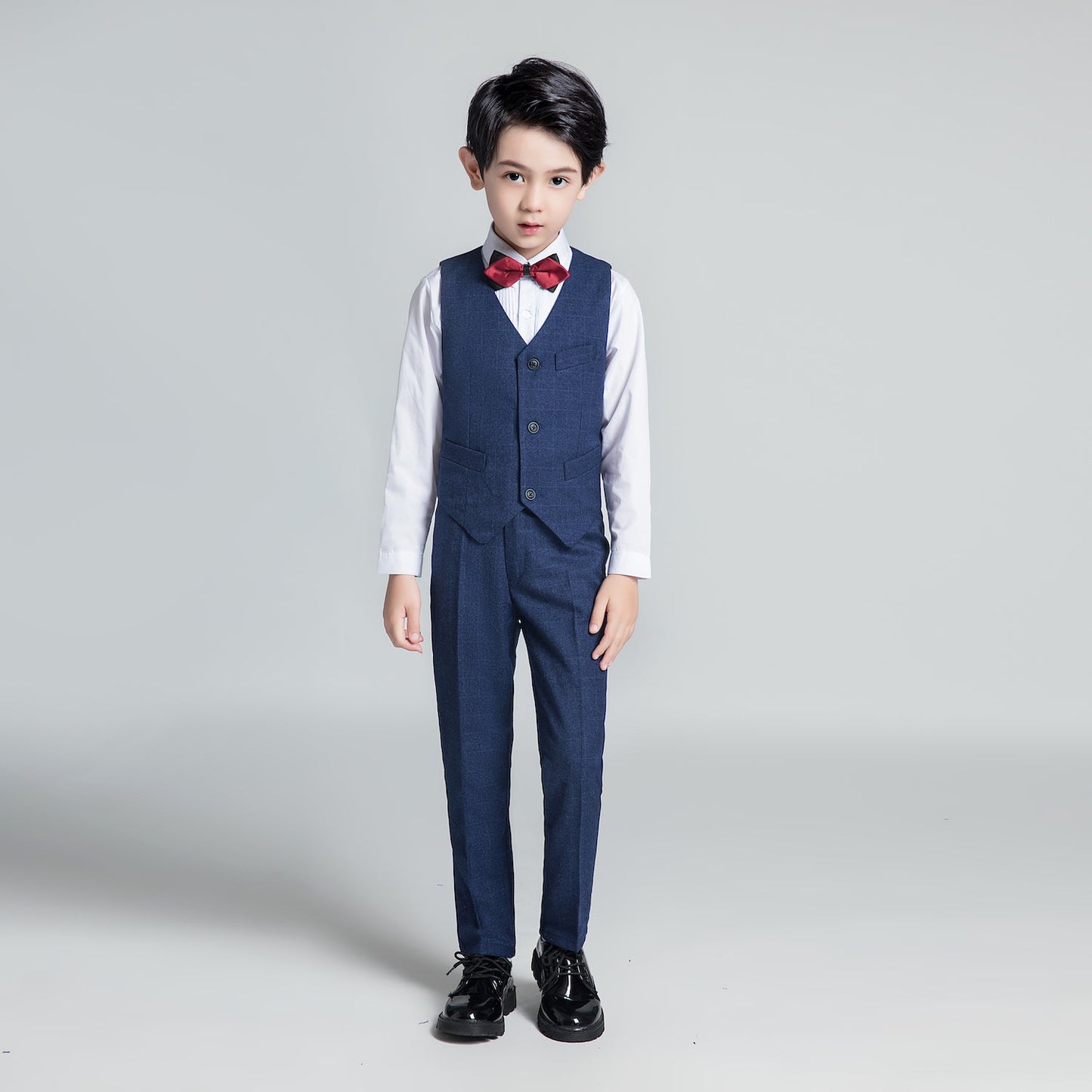 ly1236 Navy Plaid Elegant 5 Piece Boys Suits