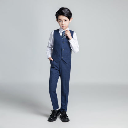 ly1236 Navy Plaid Elegant 5 Piece Boys Suits