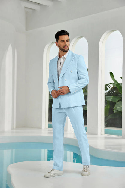 ly1113 Seersucker Double Breasted Blazer Pants 2 Piece Men's Summer Suit