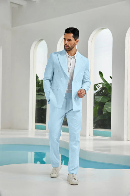 ly1113 Seersucker Double Breasted Blazer Pants 2 Piece Men's Summer Suit