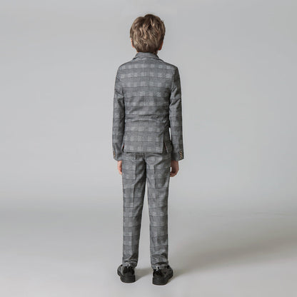 ly1601 Grey Plaid Elegant Formal 5 Piece Boys Suits