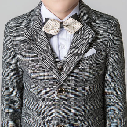 ly1601 Grey Plaid Elegant Formal 5 Piece Boys Suits