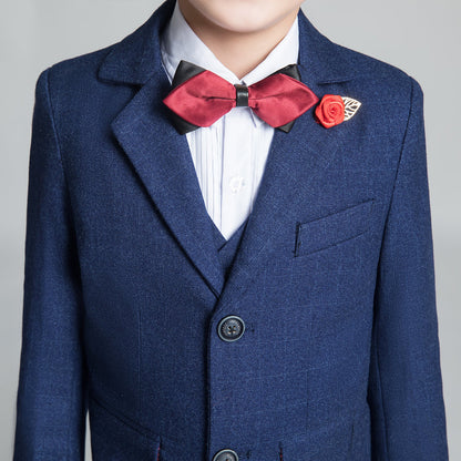 ly1236 Navy Plaid Elegant 5 Piece Boys Suits