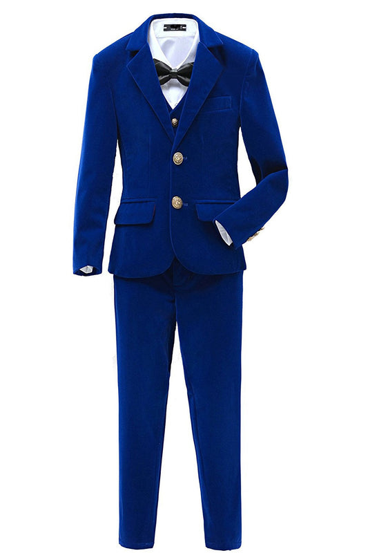 ly1293 Royal Blue Velvet 3 Piece Boy's Formal Boys Suits With Jacket Vest Pants