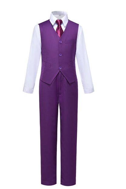 Purple 2 Piece Kids Boys' Vest and Pants Dress Suits Set