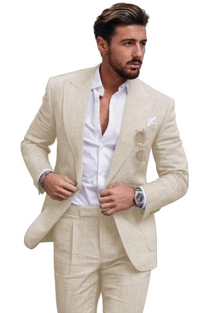 ly1127 Casual Linen Men's Slim Fit 2 Piece Suit