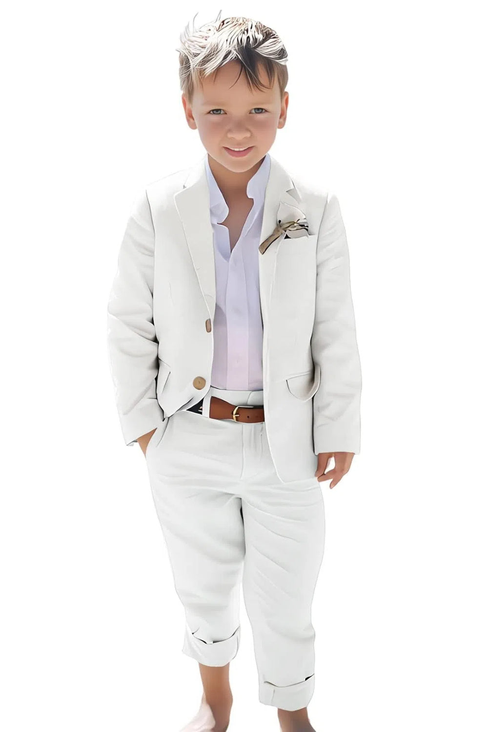 ly1118 Linen Boys Summer Slim Fit 2 Pieces Linen Suit Jacket Pant