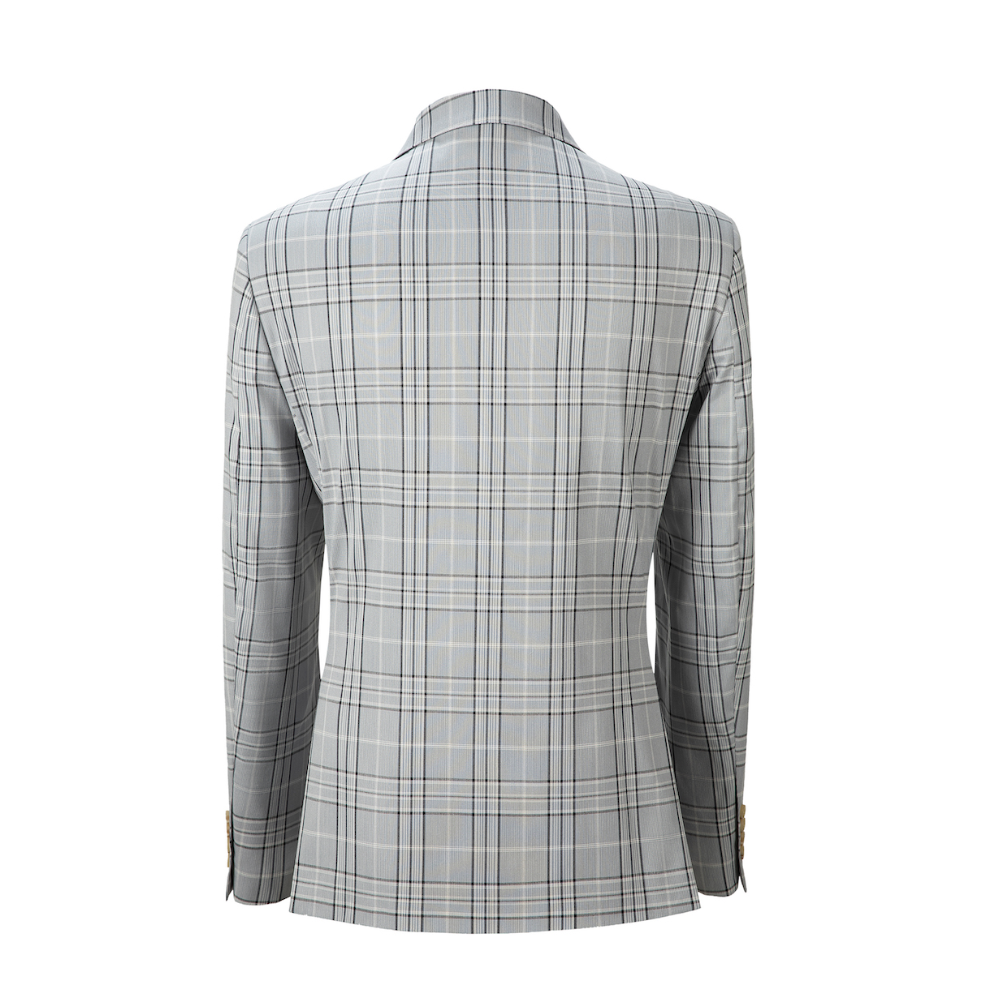 ly1105 Double Breasted Light Grey Men's Two Button Plaid Blazer