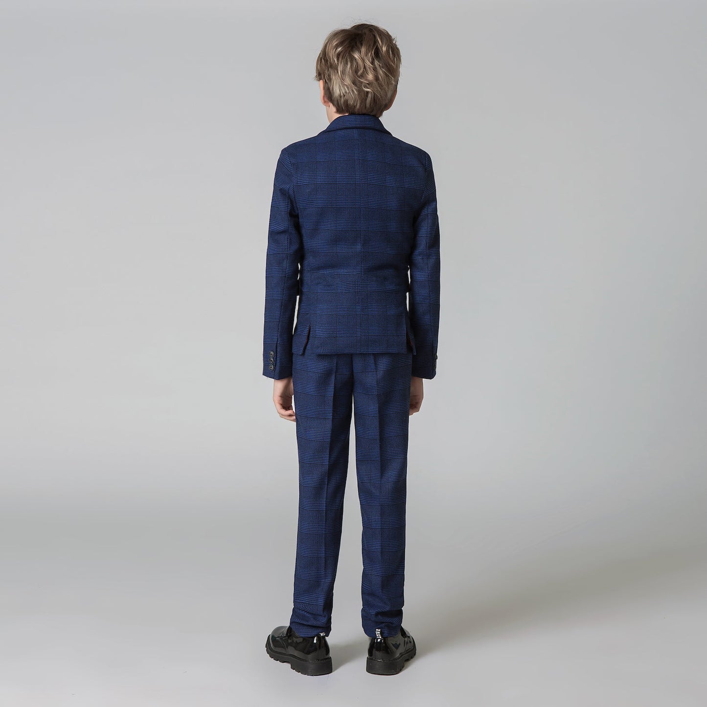 ly1218 Navy Plaid Wedding Formal 5 Piece Boys Suits