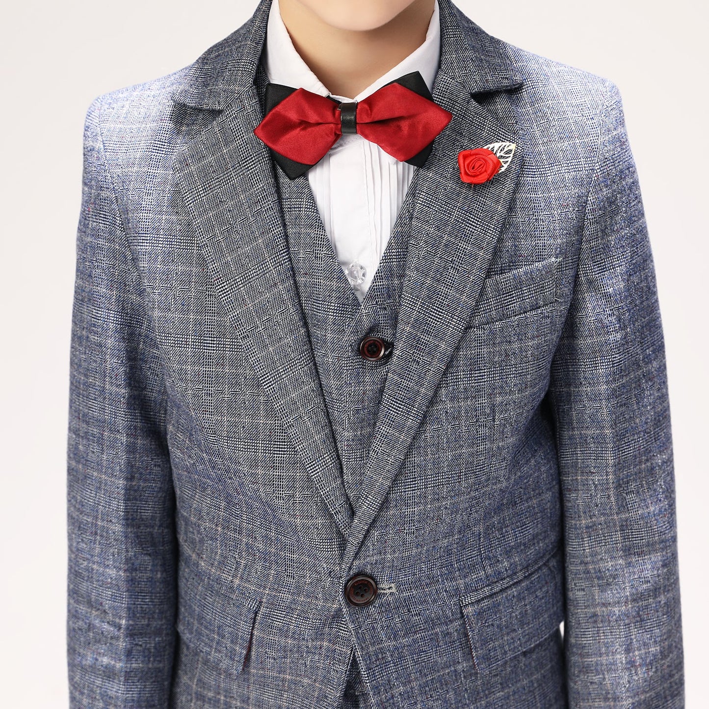 ly1261 Grey Plaid Formal Wedding 5 Piece Boys Suits