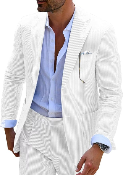 ly1169 Seersucker Striped Blazer Pants 2 Piece Men's Summer Suit