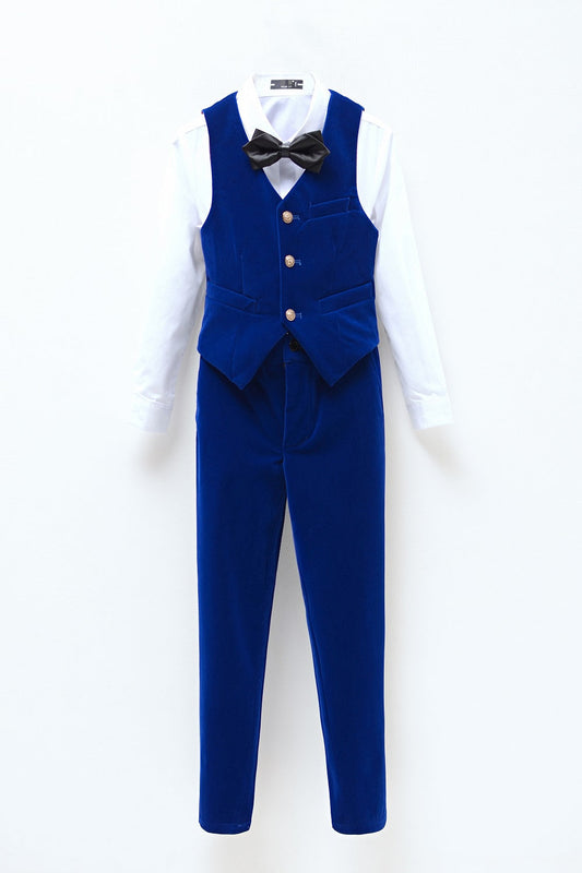 ly1421 Royal Blue Velvet 2 Piece Kids Boys' Vest and Pants Dress Suits Set