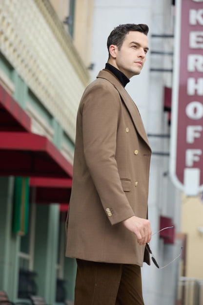 ly2764 Men's Wool Coat Winter Double Breasted Long Coat