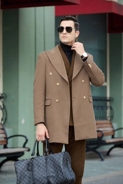 ly2764 Men's Wool Coat Winter Double Breasted Long Coat