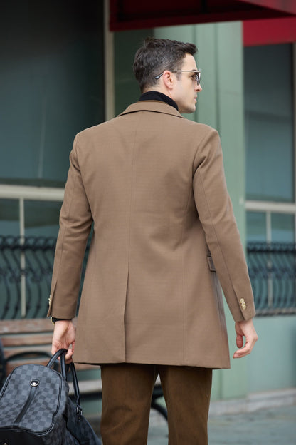 ly2764 Men's Wool Coat Winter Double Breasted Long Coat