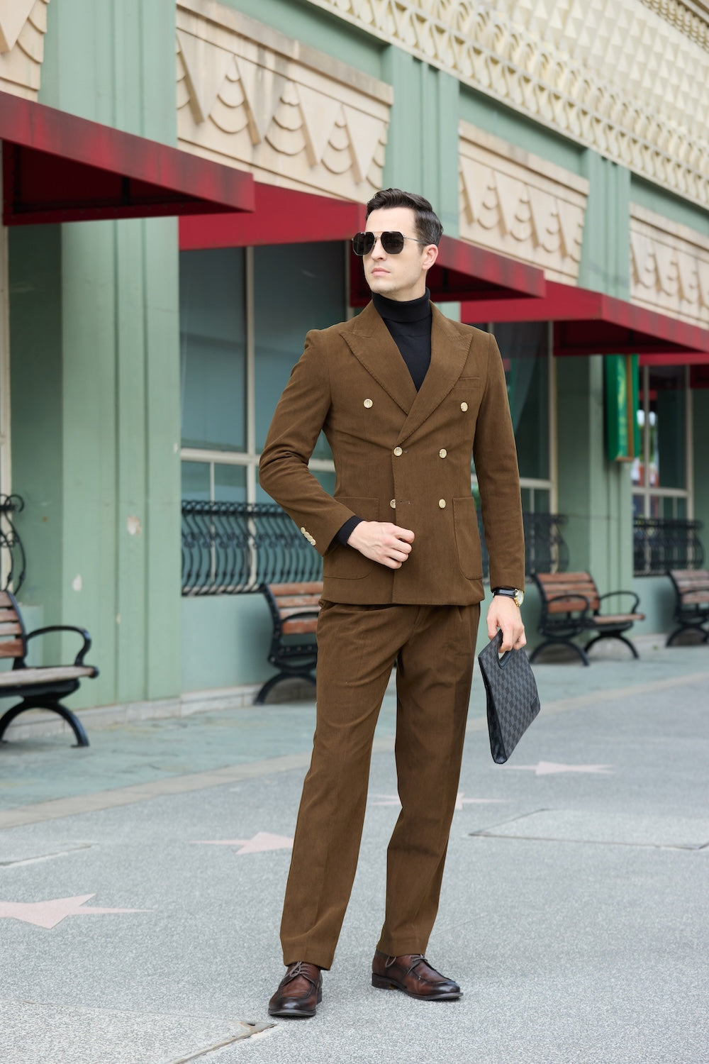 ly2765 Double Breasted Peak Lapel Corduroy Suit 2 Pieces Men's Suits Jacket+Pants