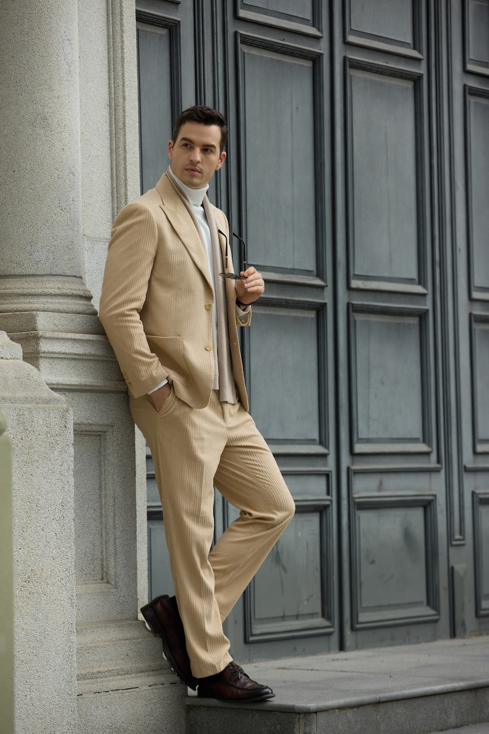 ly2786 Winter Corduroy Peak Lapel 2 Pieces Men's Suits Jacket+Pants