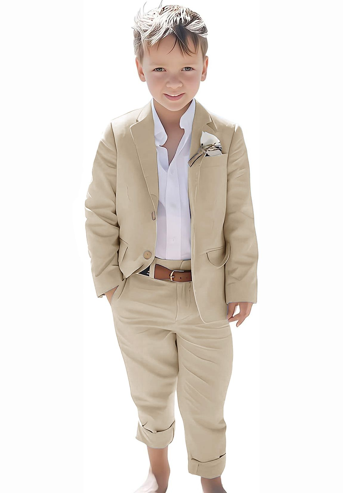 ly1118 Linen Boys Summer Slim Fit 2 Pieces Linen Suit Jacket Pant