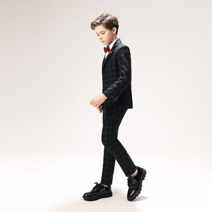 ly1260 Navy Plaid Elegant 5 Piece Boys Suits