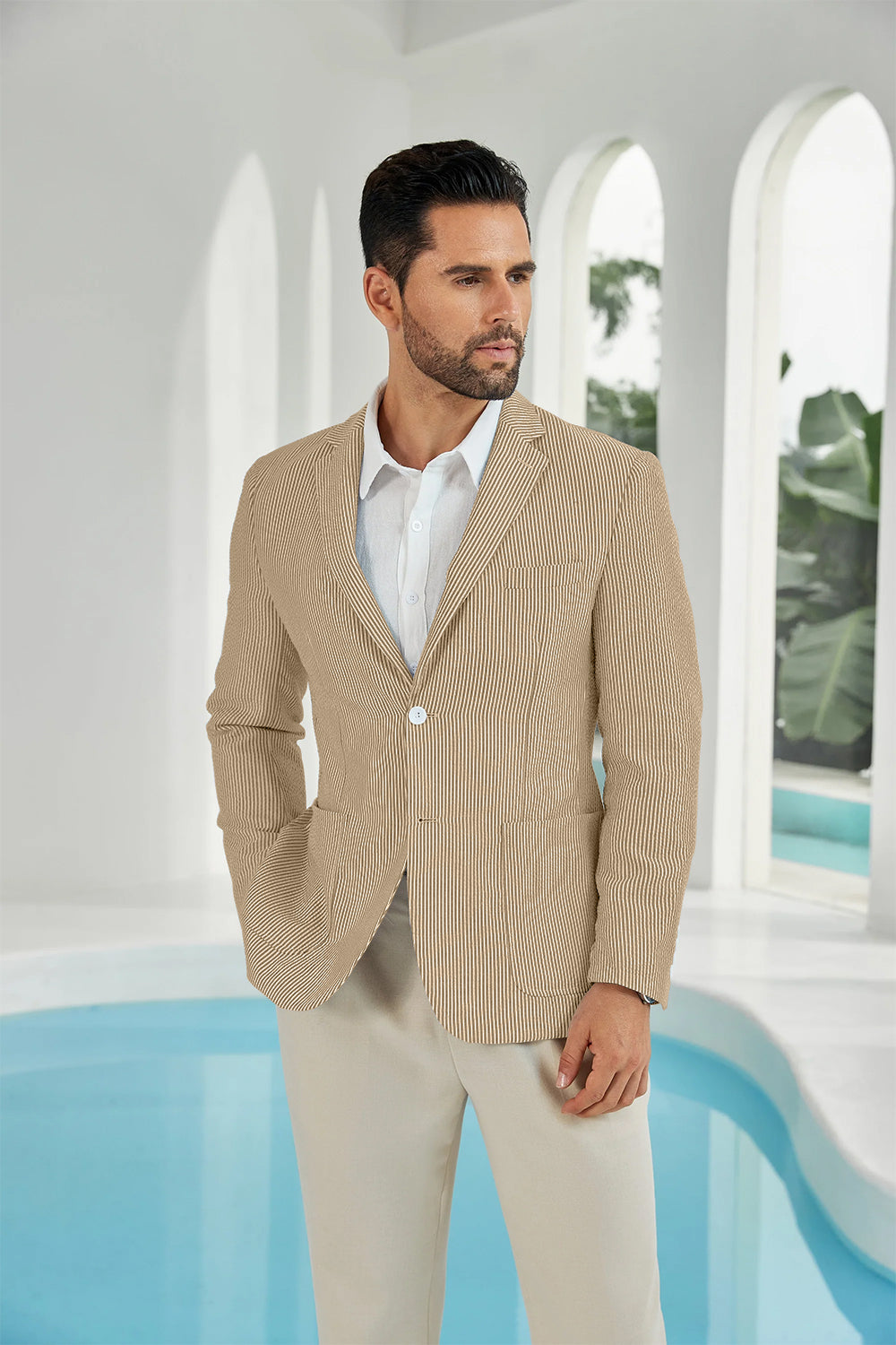 ly1111 Seersucker Striped Men's Summer Blazer