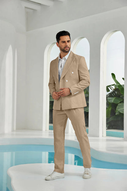 ly1113 Seersucker Double Breasted Blazer Pants 2 Piece Men's Summer Suit