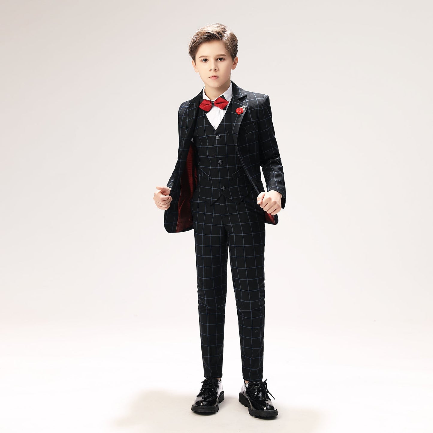 ly1260 Navy Plaid Elegant 5 Piece Boys Suits