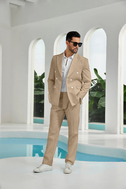 ly1113 Seersucker Double Breasted Blazer Pants 2 Piece Men's Summer Suit