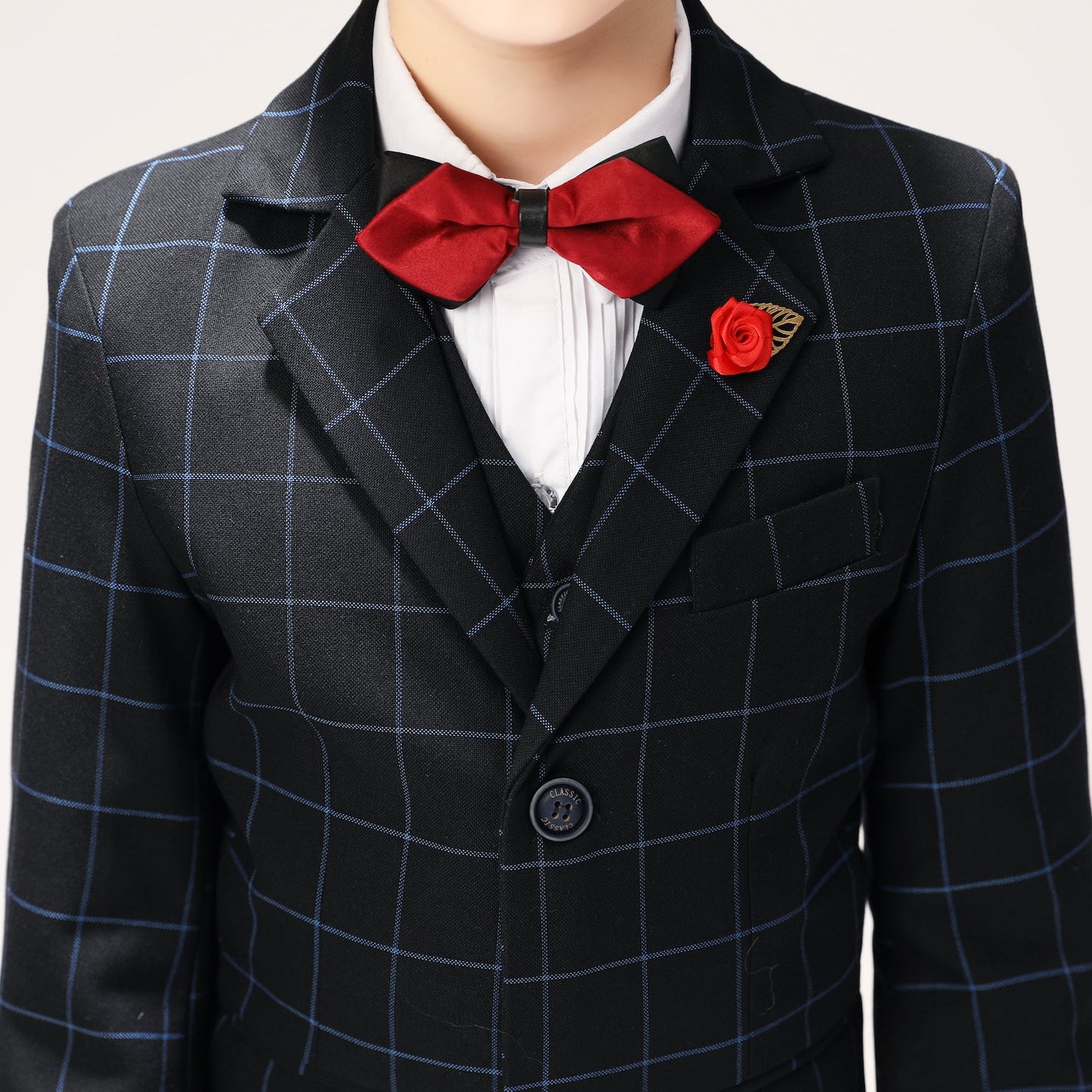 ly1260 Navy Plaid Elegant 5 Piece Boys Suits