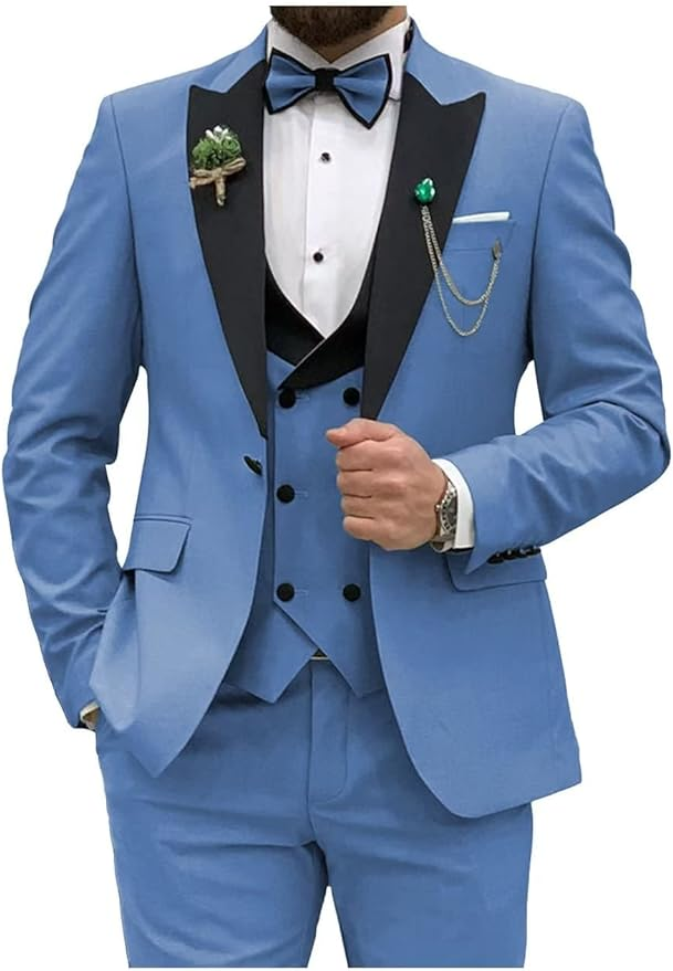 ly1166 Double Breasted Slim Fit 3 Piece Men's Suit