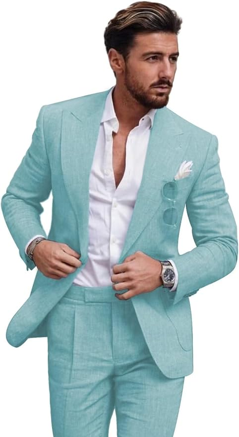 ly1127 Casual Linen Men's Slim Fit 2 Piece Suit