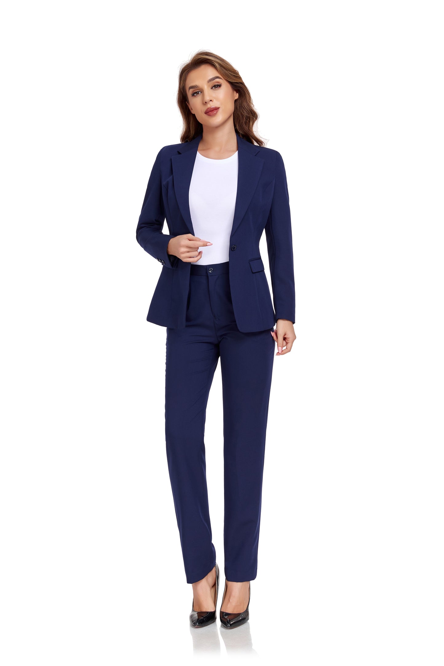 ly1385 Navy Women's 2 Piece Office Work Suit Set