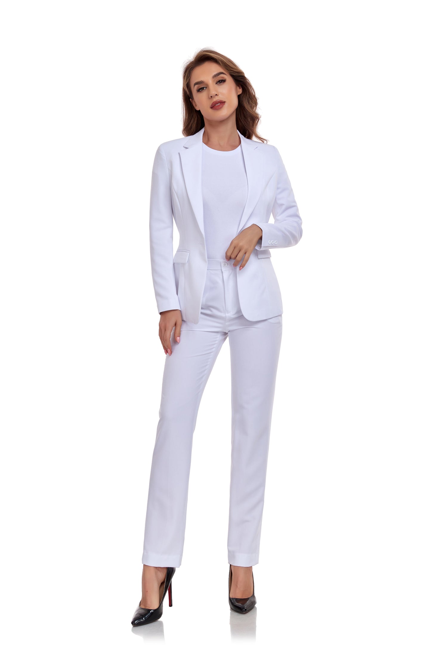 ly1386 White Women's 2 Piece Office Work Suit Set