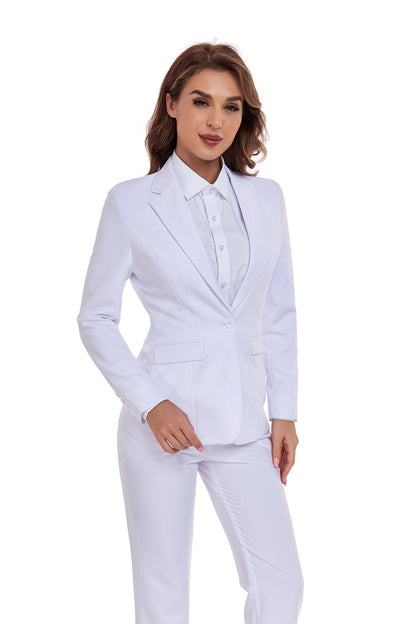 ly1386 White Women's 2 Piece Office Work Suit Set