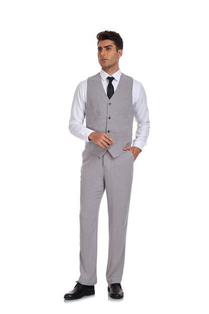 ly1173 Grey Retro Linen Beach Wedding Summer 3 Pieces Men Suits