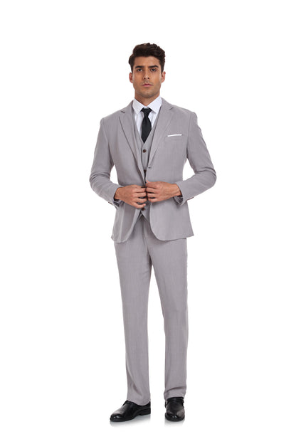 ly1173 Grey Retro Linen Beach Wedding Summer 3 Pieces Men Suits