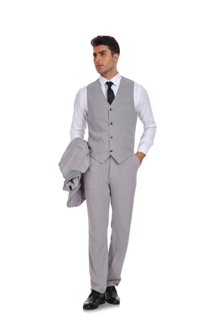 ly1173 Grey Retro Linen Beach Wedding Summer 3 Pieces Men Suits