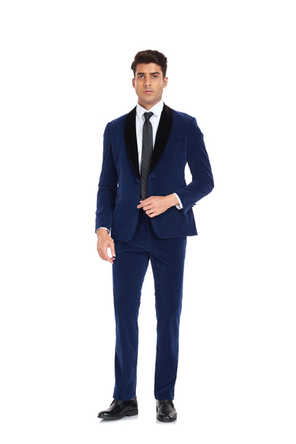 ly1349 Navy Blue Velvet 2 Piece Men's Formal Suits Tuxedos