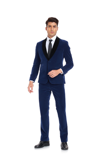 ly1349 Navy Blue Velvet 2 Piece Men's Formal Suits Tuxedos