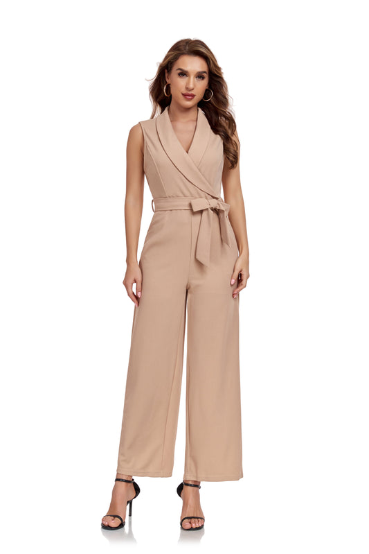 Champagne Women’s Sleeveless High Waist Wide Leg  Romper