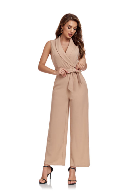 ly1381 Champagne Women’s Sleeveless High Waist Wide Leg  Romper