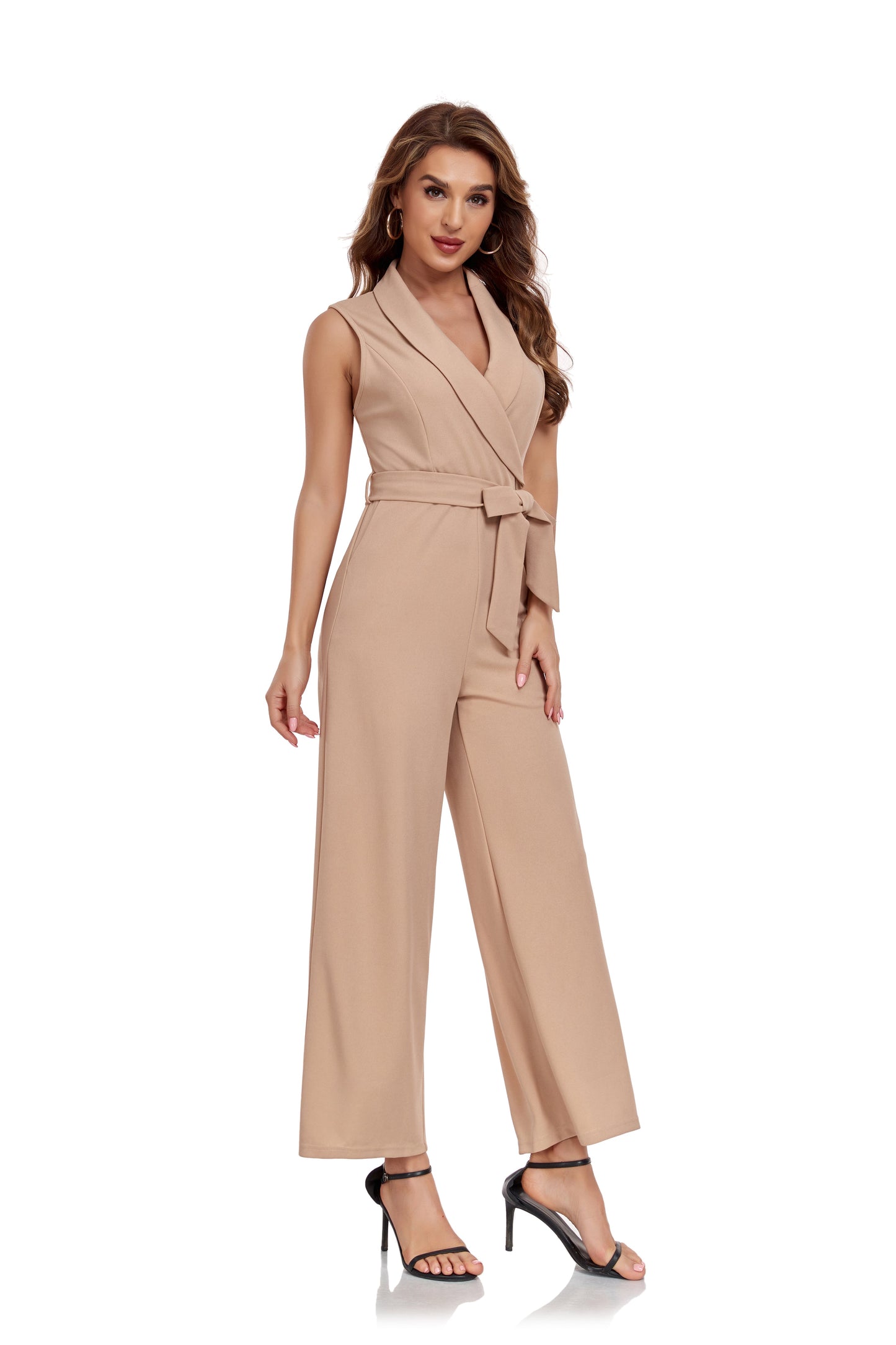 ly1381 Champagne Women’s Sleeveless High Waist Wide Leg  Romper