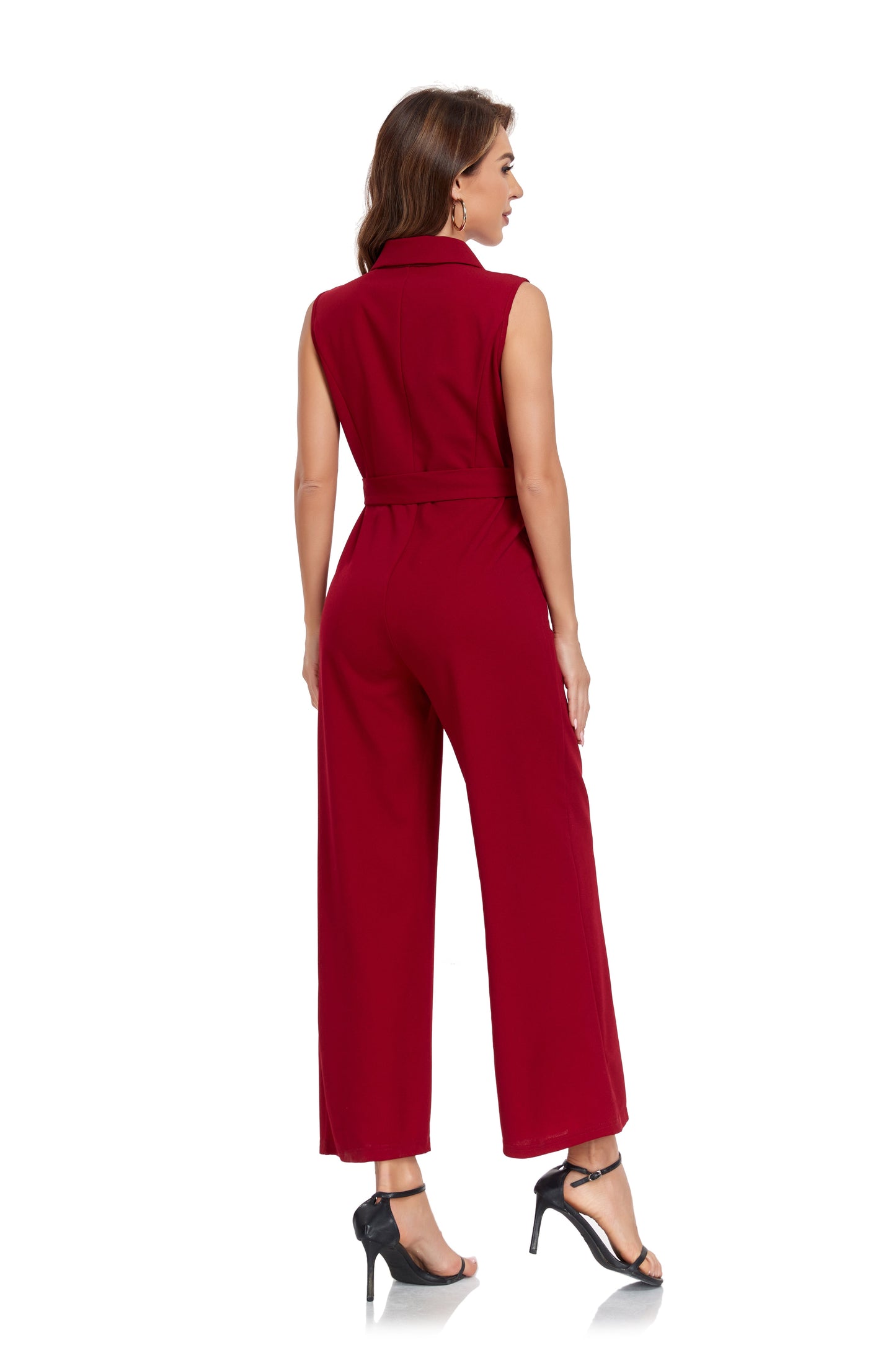 ly1382 Burgundy Women’s Sleeveless High Waist Wide Leg  Romper