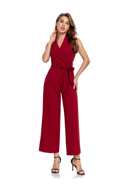 ly1382 Burgundy Women’s Sleeveless High Waist Wide Leg  Romper