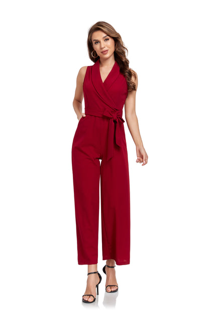 ly1382 Burgundy Women’s Sleeveless High Waist Wide Leg  Romper