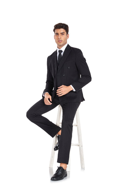 Black Stripe Men's 3 Piece Set for Party, Wedding and Business