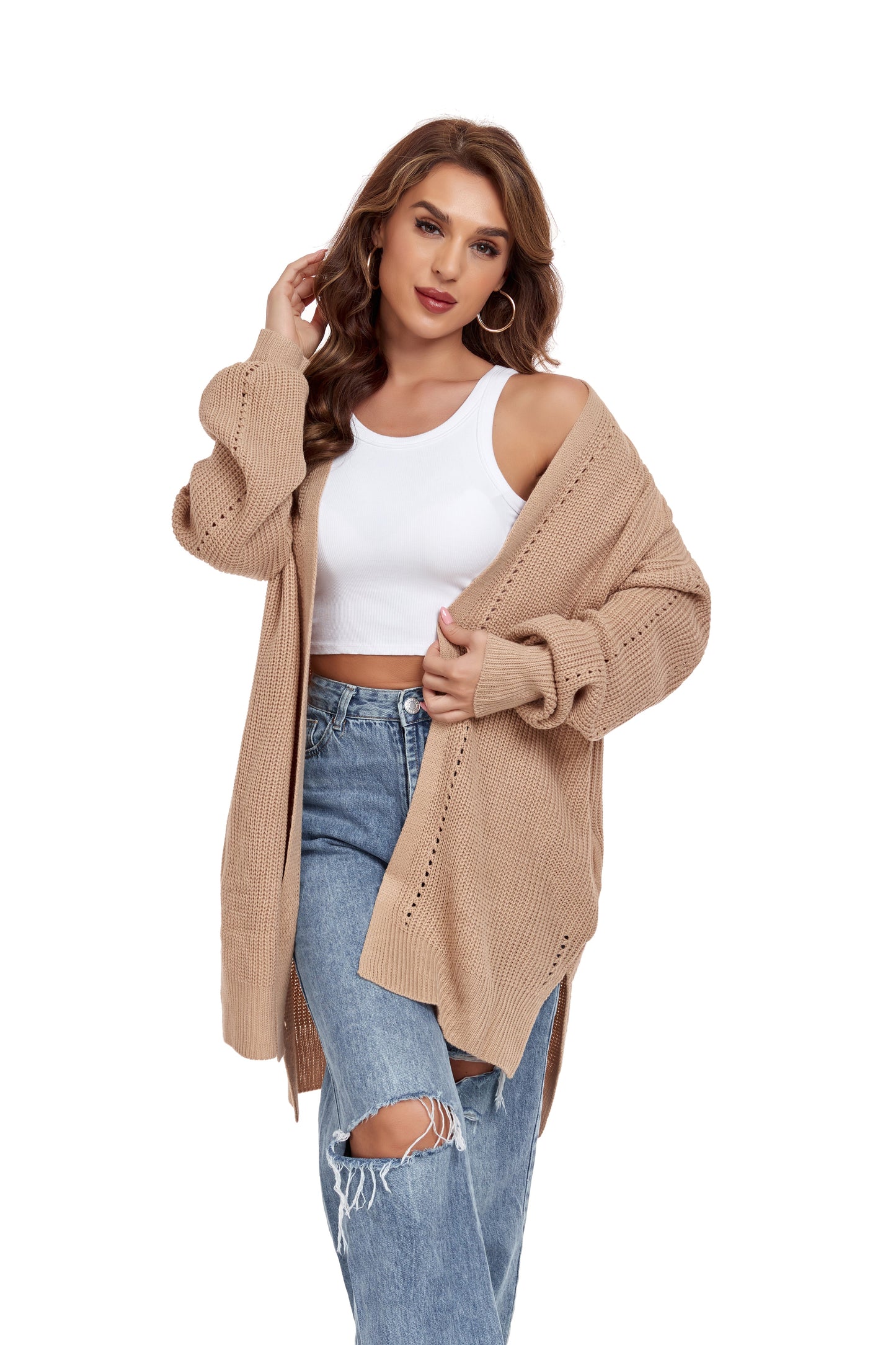 ly1395 Khaki Long Sleeve Front Cardigan