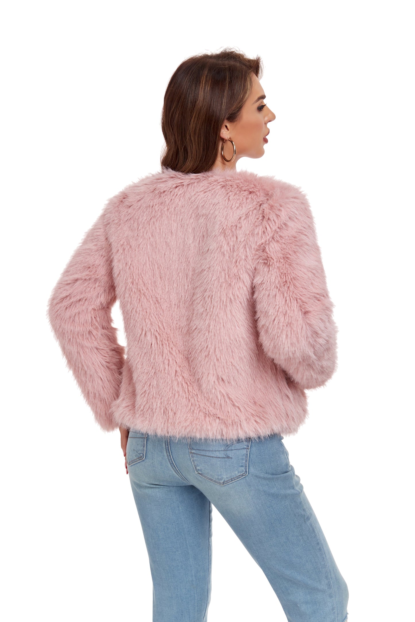 ly1390 Pink Winter Coats Fleece Cropped Jacket